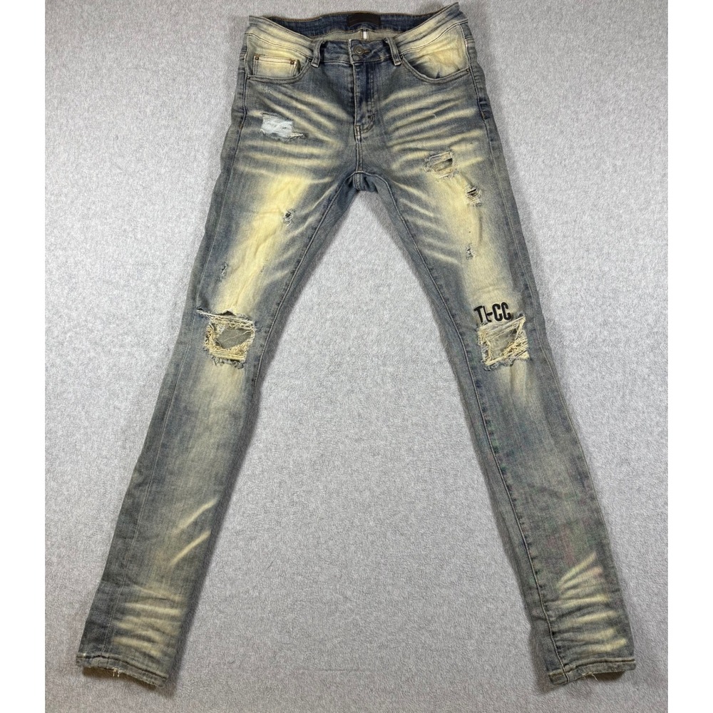 Tulones Jeans Mens Blue Stay Loyal Or Get Finessed Distressed Skinny Denim 32